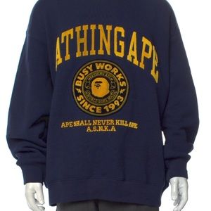 A BATHING APE 'Bathing Ape Busy Works Since 1993' Mens Sweatshirt| Navy | Small